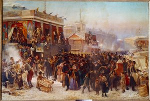 Balladins sulla Piazza Admiraut a San Pietroburgo Spettacolo teatrale di strada da Konstantin Egorovich Makovsky