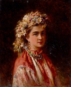 Giovane ragazza con ghirlanda di fiori da Konstantin Egorovich Makovsky