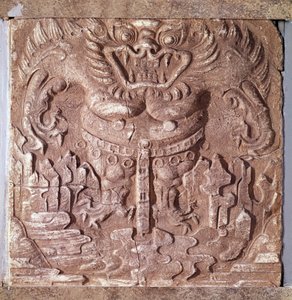 Arte coreana: mattone in terracotta grigia raffigurante un mostro. Regno di Paekche (o Paikchei o Baekje), Corea. VII secolo. Museo Nazionale della Corea da Korean School