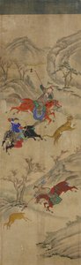 Scena di caccia (3 cavalieri che cacciano cervi e tigre) da Korean School