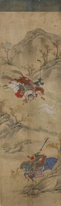 Scena di caccia (3 cavalieri con coniglio e animali mitici) da Korean School