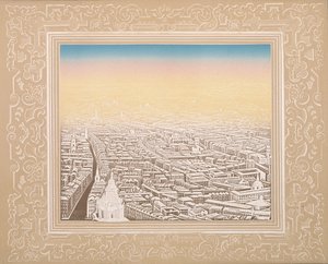 Veduta aerea di Londra incorniciata in un bordo decorativo