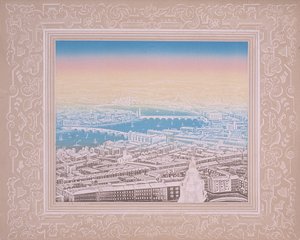 Veduta aerea di Londra con il ponte di Waterloo e il ponte di Blackfriars, c. 1845
