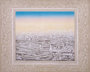 Veduta aerea di Londra con bordo decorativo, c. 1845 da Kronheim and Co