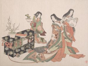 Dame di Corte che Trascinano un Armadio sul Pavimento, XIX secolo da Kubo Shunman