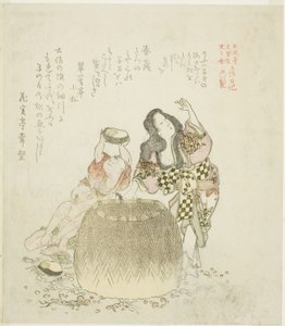 Donna e due ragazzi che raccolgono abalone, dalla serie "Il diario di Tosa (Tosa nikki)" da Kubo Shunman