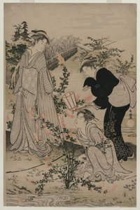 Donne che tagliano rami di trifoglio; Il fiume Noji Tama nella provincia di Omi, da una serie senza titolo dei Sei fiumi Tama