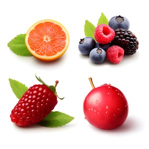 4 frutti e bacche isolati su sfondo bianco set. 3