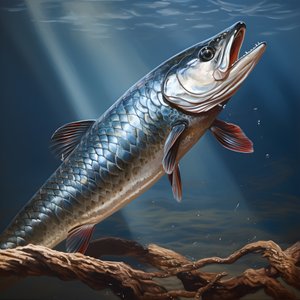 Un luccio, un tipo di pesce, catturato con una lenza 4