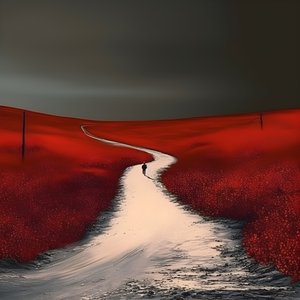 Una lunga strada rossa. Camminare. Come l