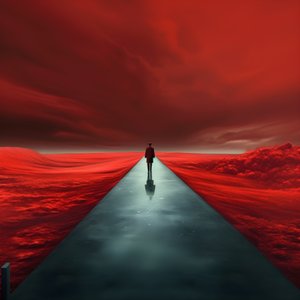 Una lunga strada rossa. Camminare. Come l