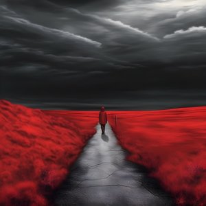 Una lunga strada rossa. Camminare. Come l