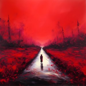 Una lunga strada rossa. Camminare. Come l