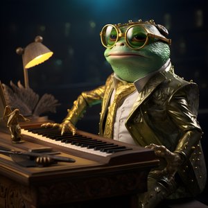 Elton John come rana con occhiali da sole e pianoforte 3