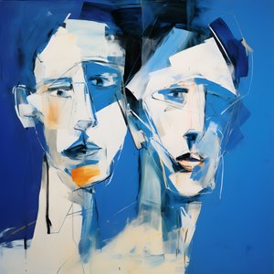 Dipinto di due teste su sfondo blu 3 da Kurt Heppke