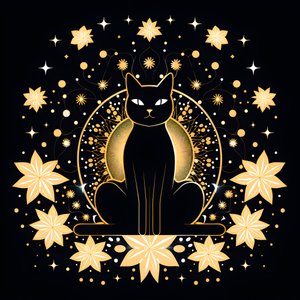 Gatto in meditazione seduto su un fiore di loto