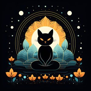 Gatto in meditazione seduto su un fiore di loto