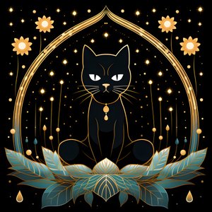 Gatto in meditazione seduto su un fiore di loto