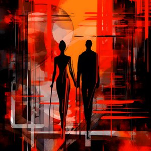 Uomo in rosso, donna in arancione e nero 2