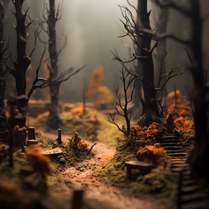 foresta di Halloween in miniatura con alberi nebbiosi e atmosfera spettrale 3