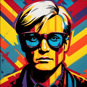 ritratto pop art, mezzo busto, colorato, grafico, mattina, nello stile di Andy Warhol, Roy Lichtenstein, Robert Rauschenberg, Jasper Johns, Keith Haring 3