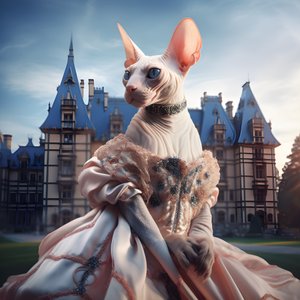 Gatto Sphynx in abito da ballo