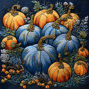 Zucca ricamata in tonalità di blu 3