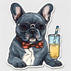 Adesivo, bulldog francesi cool che bevono un cocktail 4