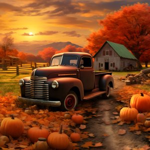 Un vecchio pickup in una serata autunnale al tramonto 3