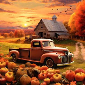 Un vecchio pickup in una serata autunnale al tramonto 4