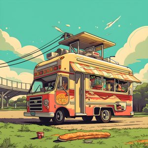 Un poster artistico per camion di cibo in uno skatepark della California del Nord 2