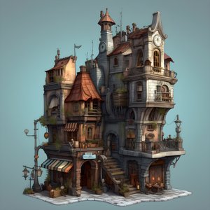 Un isolato di città con edifici e scala di pietra 1 da Kurt Heppke