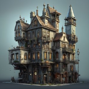 Un isolato di città con edifici e scala di pietra 3
