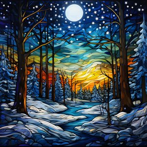 Una scena dalla foresta innevata con stelle 1