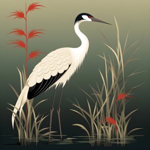 Una bella illustrazione giapponese di una gru e bambù 4