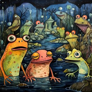 Pittura ad acquerello e inchiostro di rane a tutta pagina 1