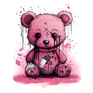 Orsetto unisex rosa con un tatuaggio marrone sulla fronte 2