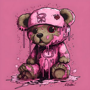 Orsetto unisex rosa con un tatuaggio marrone sulla fronte 4