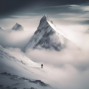 due persone che sciano su una montagna coperta di nuvole 1