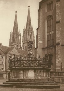 Regensburg, Fontana del 1721 in Neupfarrplatz e Cattedrale da Kurt Hielscher
