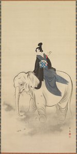 Cortigiana che cavalca un elefante Parodia del Bodhisattva Fugen, XIX secolo