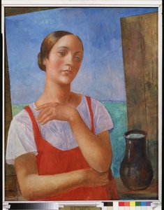 Giovane donna in abito estivo da Kuzma Sergeevich Petrov Vodkin