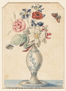 Vasetto con fiori e una farfalla grigio-gialla da L.W. Garrison