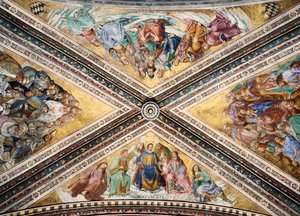 Volta affrescata da Giovanni da Fiesole detto Fra Angelico e Luca Signorelli, Cappella della Madonna di San Brizio, Duomo di Orvieto, Italia da L Fra Angelico and Signorelli