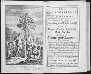 Frontespizio di The Retird Gardener di George London e Henry Wise, inciso da Van der Gucht, 1706 da L. Laguerre
