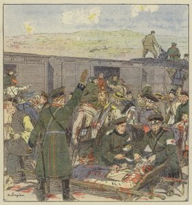 Imbarco dei feriti durante la battaglia di Kai-Ping da L. Malespine
