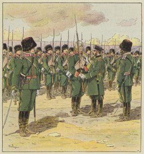 Il generale Kouropatkine passa in rassegna le truppe dopo la battaglia di Kin-Tcheou da L. Malespine