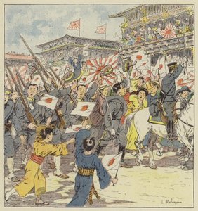 Le truppe acclamate dalla folla alla loro partenza da Tokyo da L. Malespine