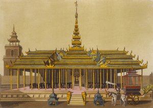 Il re del Siam si rivolge ai cortigiani nel suo padiglione, tavola 69 da Le Costume Ancien et Moderne di Jules Ferrario, inciso da Gaetano Zancon (1771-1816) pubblicato c.1820s-30s da L. Rossi