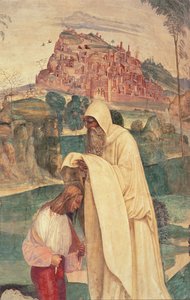 Vita di San Benedetto, Scena 4: Il monaco Romano veste Benedetto da L. Signorelli